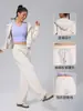 Conjunto deportivo para mujer de estilo americano, holgado, con capucha, para otoño e invierno, con pantalones de pierna ancha engrosados y forro polar, chaqueta corta con cremallera