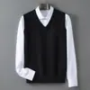 Outono Inverno Masculino Novo Gola V Cor Sólida Colete Pulôver Solto Casual Sem Mangas Tricô Suéter Camada Base Top Transfronteiriço