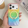 Funda de teléfono de color degradado con estrella pequeña dorada adecuada para Apple 18 Pro Max con soporte magnético, 16/17 para mujer, 15 Pro