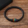 Pulseira de Corda de Couro Trançado de Personalidade Simples Europeia e Americana Pulseira de Couro Colorida Arco-Íris Moda Fivela Magnética Joias