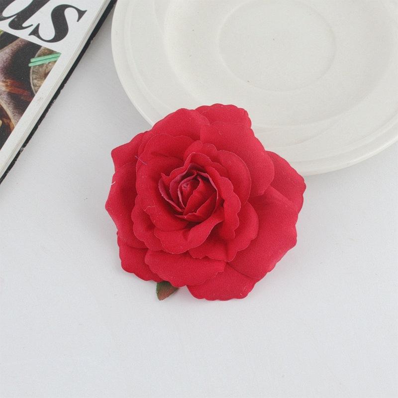 8cm 绒布非卷边包心玫瑰花发夹01