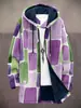 2025 Cardigan Casual con Cremallera y Capucha para Hombre con Patrón Multicolor de Algodón Chaqueta con Forro Gris DIY