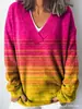 Sudadera casual para mujer, transfronteriza, nueva moda, estampado de bloques de color, cuello en V, manga larga, estilo europeo y americano