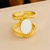 Anel de Aço Inoxidável com Pedra Preciosa Banhado a Ouro 18K Estilo Retrô Europeu e Americano Anel de Joia de Mão Multi-Elemento Estilo Meio do Século para Mulheres