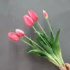 Buquê de Tulipas de Borracha Macia Simulada Pe Látex Silicone Toque Hidratante 5 Galhos Longos com Flores de Tulipa em Botão