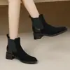 Botines estilo francés nuevos tacón grueso tacón medio botas de mujer otoño e invierno botines retro caña corta costura botas Martin botas de comercio exterior