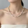 Colar de Pérolas Cultivadas e Turmalina Artesanal com Contas Coreano e Japonês Nova Moda, Corrente de Clavícula Minimalista Tendência Versátil
