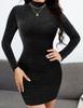 Vestido Europeo y Americano Transfronterizo de Manga Larga Corto Ajustado, Vestido de Primavera y Verano Ajustado con Brillo Sutil y Cuello Alto, Estilo Popular de Chica Caliente