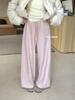 Liquidación, Sin Devoluciones ni Cambios: Pantalones Casuales Gruesos de Forro Polar Color Sólido Simple Estilo Coreano Otoño/Invierno con Cordón Té Verde Limón para Mujer