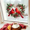 Hermosos adornos navideños para ventana con forma de corazón de pájaro doble rojo, de electricidad estática, no necesitan pegamento, no dañan el cristal, para decoración de ventana de sala de estar