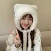 Bonitos Orejeras de Oso para Mujer, Gorro de Punto de Felpa de Invierno para Cabeza Grande, Gorro de Lana Peludo a Prueba de Frío para Ciclismo