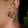 Jieding Brincos de Ouro em Aço Inoxidável Europeu e Americano Brincos de Zircônia Brincos de Aço Titânio Cruzamento de Fronteiras Joias 18K Elementos Geométricos
