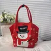 Bolsa de Hombro de Punto para Boda de Año Nuevo Patrón de Dibujos Animados Gran Capacidad Plegable Ligera Bolsa de Punto para Compras