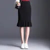 Saia de Tricô Cintura Alta Confortável Visual Slim Alta Outono e Inverno Saia de Quadril Moda Retrô Elegante Saia Folha de Lótus