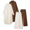 Conjunto de dos piezas para mujer: vestido largo de rayas y pantalones de pierna ancha, simple, adelgazante, holgado, atuendo conservador para vacaciones, transfronterizo