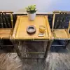 Conjunto de mesa e cadeiras de bambu para pátio retrô, cadeiras de bambu, mesa de bambu antiga, mesa quadrada para exterior, mesa de chá, mesa de chá, móveis de bambu.