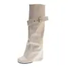 Botas largas de caña alta de moda británica de 5.5 cm, nuevo estilo otoño e invierno 2026, punta redonda, tacón grueso, pantubotas por encima de la rodilla para mujer