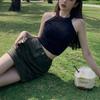 Colete de Tricô Vazado com Gola Halter de Verão Novo para Mulheres com Top Suspender Emagrecedor