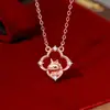 Collar Original de Unicornio con Trébol de Cuatro Hojas para Mujer Plata de Ley Nuevo Chinoiserie Suerte Lindo Caballo Cadena para Suéter Colgante de Caballo del Año Ágata Roja