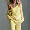 Conjunto Informal de Dos Piezas con Rayas Europeas y Americanas 2026 para Mujer, Top de Manga Larga Hombros Descubiertos con Tirante y Pantalones de Pierna Ancha, Atuendo de Estilo Relajado Venta al por Mayor
