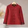 Novo casaco de lã dupla face estilo chinês para mães, novo casaco estilo Tang primavera e outono de 2026 para mulheres de meia-idade e idosas, casaco de lã estilo nacional