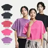 240g Algodão Puro Estilo Europeu e Americano Retrô Tendência Marca Transfronteiriça Desgastada T-shirt Hot Girl Manga Curta Lavada Cropped Feminina