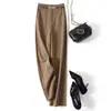 Con cinturón, elegante para ir al trabajo, amigable con la piel, nuevos pantalones anchos de pierna recta holgados de cintura alta para mujer, pantalones rectos relajados, pantalones casuales de lana