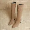 2025 Novas Botas Finas Elásticas Francesas de Salto Agulha Outono e Inverno Botas Sexy Botas de Nicho Botas de Cano Alto com Bico Fino