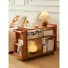 Mesa Lateral de Madera Maciza, Mesa de Café Pequeña Móvil, Gabinete Lateral para Sofá de Sala de Estar en Casa, Gabinete de Almacenamiento para Snacks, Estante Carrito de Almacenamiento Pequeño