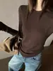 Suéter de punto con borde enrollado y cuello redondo para mujer, nuevo top básico de otoño e invierno, adelgazante, estilo europeo y americano, elegante para ir al trabajo