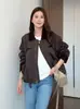 Chaqueta Corta de Color Block con Solapa y Cremallera Estilo Coreano para Mujer 2026 Otoño Holgada Versátil Ropa de Trabajo Talla Pequeña Chaqueta Top