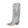 40--48 Tamanho Grande Botas Comércio Exterior Transfronteiriço Botas com Franjas Europeias e Americanas Bico Fino Salto Grosso Cano Alto Botas Longas Femininas Botas Western Dropshipping