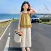 Conjunto de Verão para Meninas 2026 Novo Estilo Coreano Top Meia-Taça e Calça Pantalona Conjunto de Duas Peças para Crianças Maiores