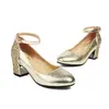 Sapatos de Salto Alto Espessos com Cabeça Redonda de Lantejoulas Amazon Comércio Exterior Costura Elegante Sapatos de Boca Rasa 3243 Sapatos Tamanho Grande Sapatos Mulheres