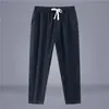 Calça Casual de Linho Sintético para Homem, Verão Fina Solta de Perna Larga para Homem, Marca da Moda, Tamanho Grande, Calça Cropped Reta de Alta Qualidade