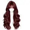 Peluca completa para mujer en color rojo frambuesa con grandes rizos largos y ondulados, adecuada para looks casuales de todos los días, con una textura esponjosa, ideal para un estilo de chica hot perezosa o lolita.
