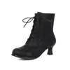 Nuevas Botas Europeas y Americanas para Mujer con Cordones Flor Quemada Botas Cortas de Jinete Botas de Tacón Medio Botas 40-43 Botas de Talla Grande