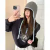Gorro de Punto con Orejeras y Lazos en Colores Contrastantes, Estilo Coreano Versátil para Adelgazar la Cara, Gorro Pequeño de Lana, Gorro Calentador para Cabeza Grande