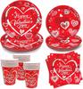 Vajilla para fiesta temática de amor rojo de San Valentín, platos de papel desechables, servilletas, cuchillo, tenedor, cuchara, decoración para fiesta, decoraciones