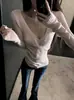 Top de punto para mujer estilo coreano, cuello en V de deseo puro, manga larga, para primavera y otoño, acanalado, elástico, ajustado, favorecedor y adecuado como capa base para un look de chica popular