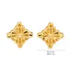 Pendientes Ouyini de Plata de Ley 925 Doble Capa Trébol de Cuatro Hojas Pendientes de Botón Lujo Ligero Sensación de Alta Gama Mujeres Chapado Grueso Oro de 18K Pendientes Otoño Invierno
