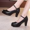 Zapatos Profesionales de Trabajo de Tacón Alto Rojo de Punta Redonda 2025, Tacón Medio, Tacón Grueso, Plataformas Impermeables, Modelo de Bailarinas Cheongsam, Zapatos de Pasarela para Mujer