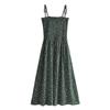 Primavera nova moda feminina europeia e americana pequeno floral vintage verde escuro tubo top vestido de alça S144388