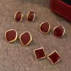 Pendientes Geométricos Exquisitos Rojos, Pendientes de Esmalte Goteado Rojo Vino Ancora de Año Nuevo, Pendientes de Alto Nivel Estilo Hong Kong Retro de Lujo Ligero