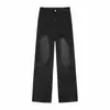 Jeans rectos para hombre con acabado lavado, diseño de remache angulado estilo americano, estilo boyfriend, que realzan la altura, ambiente fresco y de alta calle