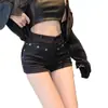 Shorts de mezclilla ajustados de pierna ancha talla plus para mujer, retro Y2K sexy para discoteca, de tiro bajo, con tachuelas, super shorts