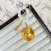 Chaveiro Gato da Sorte Shajin Pingente de Chave Gota de Óleo Pingente de Metal Estilo Chinês Chaveiro de Carro