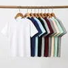 Camiseta de manga corta de color liso para mujer, envío gratis, verano 220g algodón puro casual holgada de color liso cuello redondo