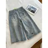 Jeans cropped de mezclilla lavada cómodos estilo Hong Kong que disimulan imperfecciones corporales, estilizan la figura y son adecuados como prenda exterior, con un diseño de cintura alta, adelgazante y versátil