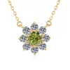 Colar com pingente de girassol em prata de lei 925 com diamante colorido, corrente clássica para clavícula feminina com moissanita colorida